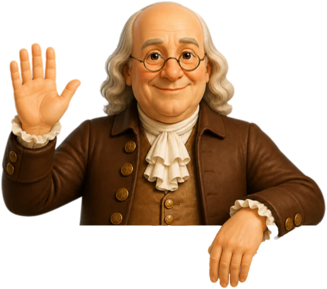 Franklin waving from the top of the pricing card